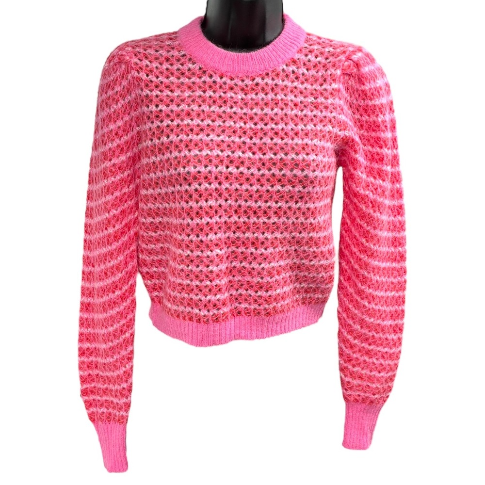 Wilfred Alpaca Blend Pink Puff Sleeve Knit Sweater XS‎ Soft Cozy